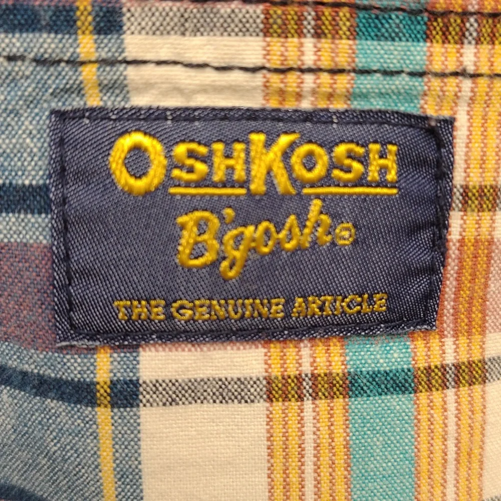 OshKosh B'gosh Kids Plaid Shorts Overalls Blue, Maroon, Mustard, Teal And Cream